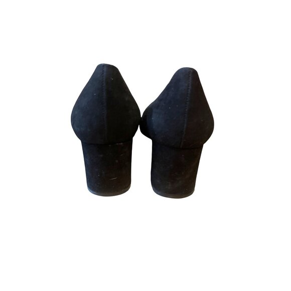 Kate Spade Black Suede Gold Bow Block Heel Pumps Size 8.5 Elegant Womens Shoes - Picture 3 of 7